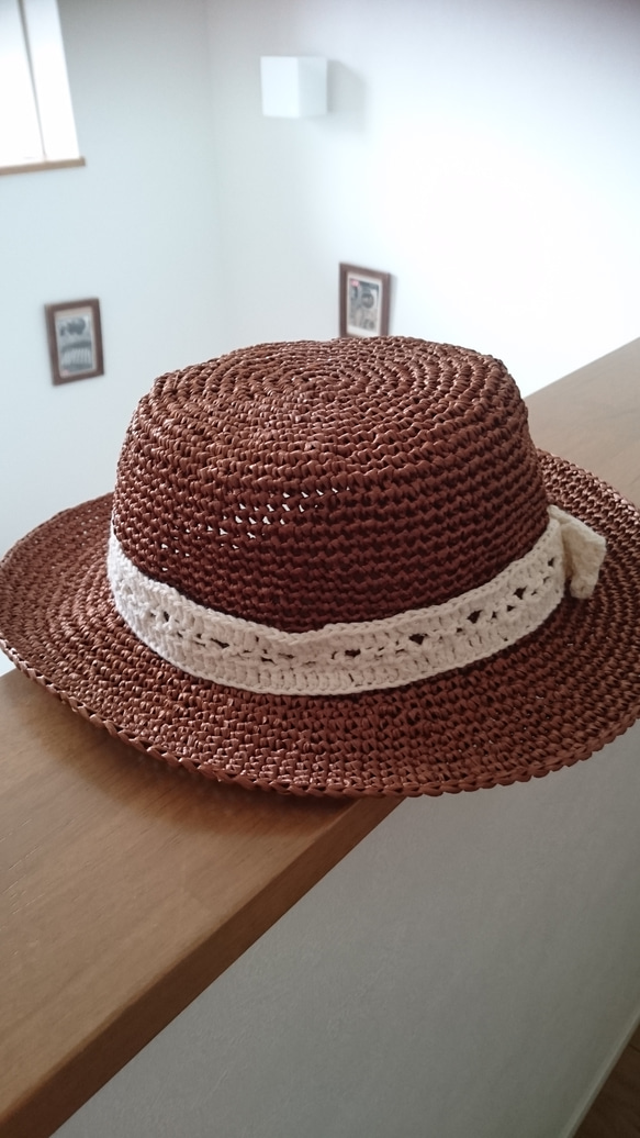 リネン混のリボン付きカンカン帽 5枚目の画像