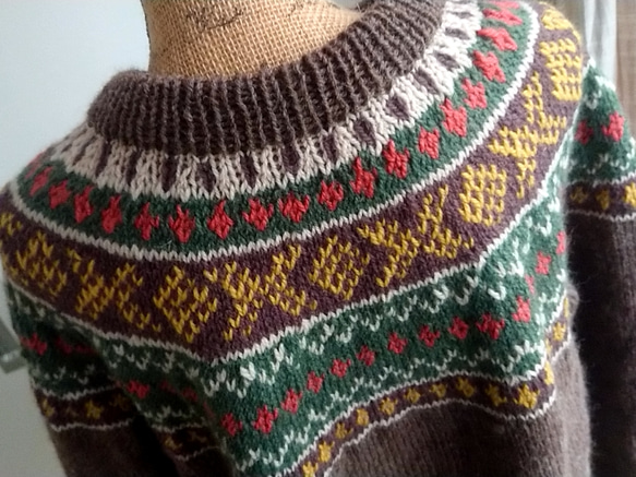 ヨーク編みのセーター(ブラウン) 5枚目の画像