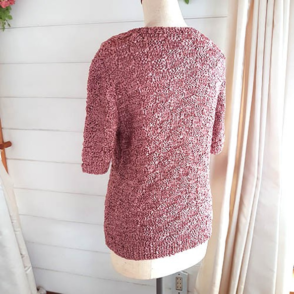 シルク風リボン糸　２本どりで編んだゴージャスセーター 3枚目の画像