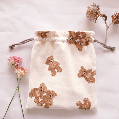 くま生地 巾着 入園 入学 小物入れ コップ袋 ジェラピケ ダッフィ好き