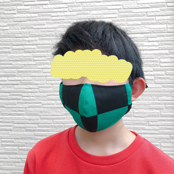 【送料無料】【再販】Mサイズ  ダブルガーゼ立体マスク 市松模様 A 7枚目の画像