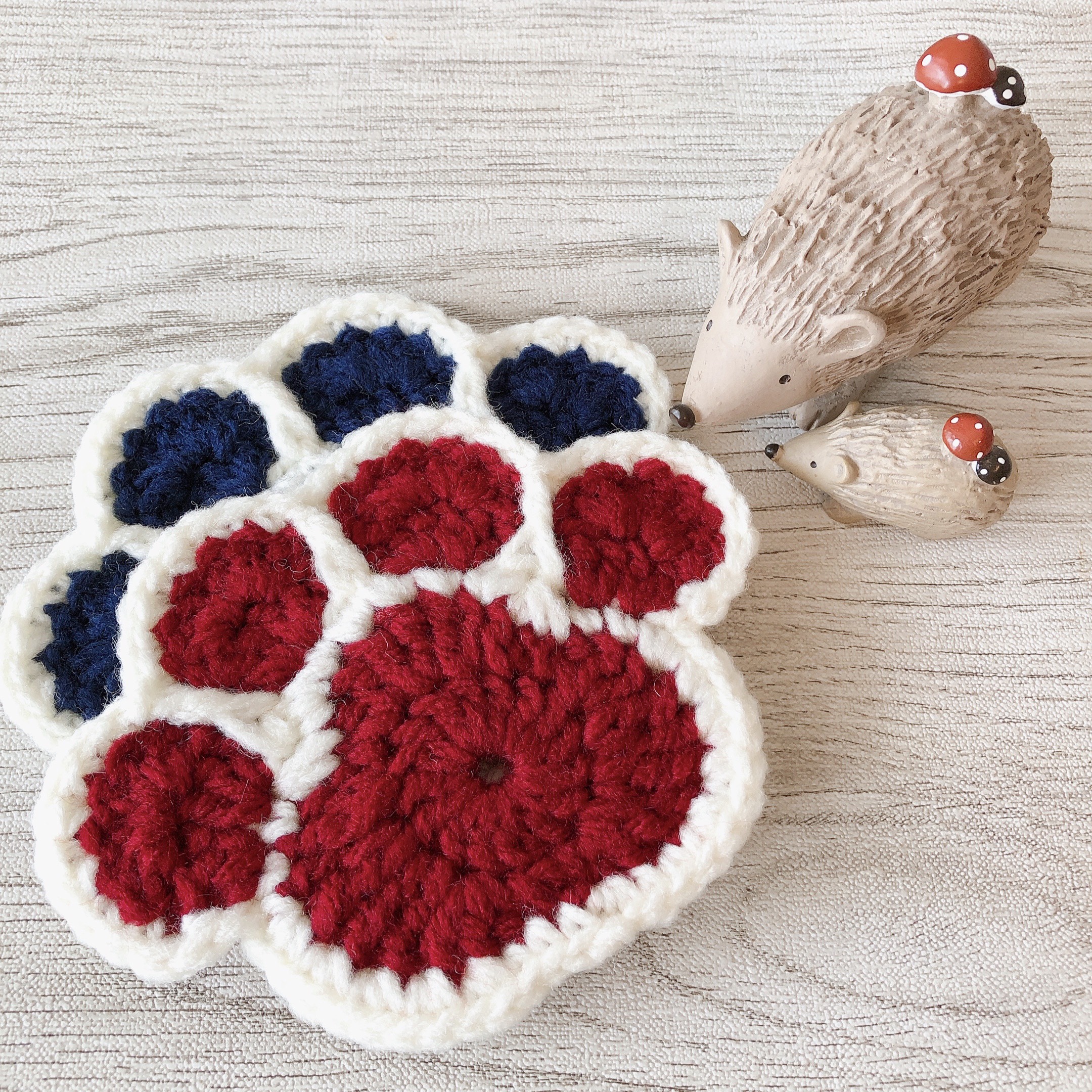 アクリルたわし肉球12枚セット　エコたわし　ハンドメイド crochet☆【肉球で可愛い·͜·♡アクリルエコたわし】かぎ針編みで