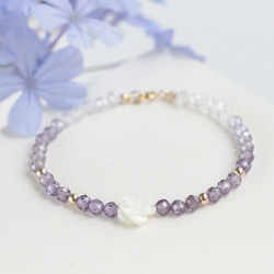 <<發光寶石>>日系輕珠寶14KGF玫瑰花紫色鋯石天然石手鏈 禮物  七脈輪頂輪 第1張的照片