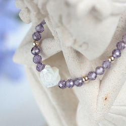 <<發光寶石>>日系輕珠寶14KGF玫瑰花紫色鋯石天然石手鏈 禮物  七脈輪頂輪 第5張的照片