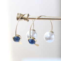 星際軌道。極簡風格天然石耳環藍晶石珍珠圓圈耳環14kgf kynite earrings ピアス 第1張的照片