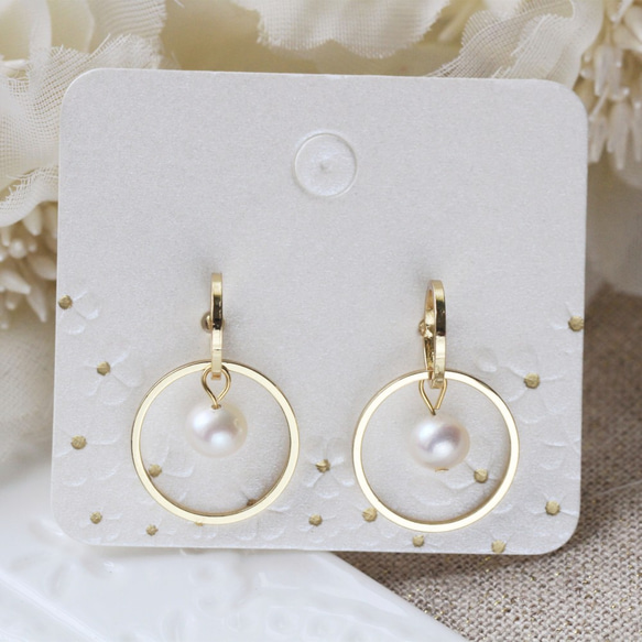 6月誕生石。在世界的中心/幾何線條極簡風雙圓圈珍珠耳環 pearl earringsピアス 第3張的照片