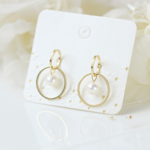 6月誕生石。在世界的中心/幾何線條極簡風雙圓圈珍珠耳環 pearl earringsピアス 第1張的照片