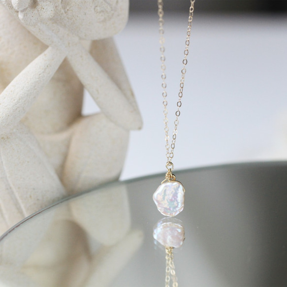 6月誕生石日系輕珠寶。優雅單鑽巴洛克珍珠 14KGF極細項鍊 鎖骨鍊 第8張的照片