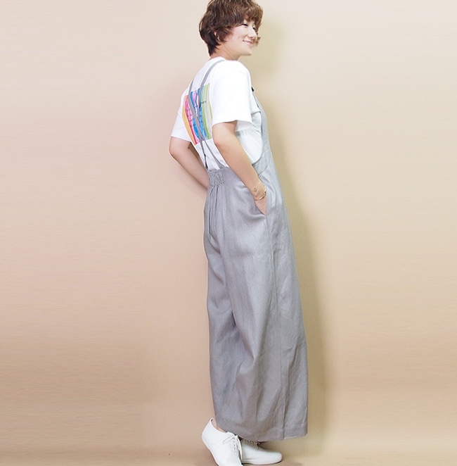 【再販新作】コットンリネンのオーバーオール サロペット（グレー）20007