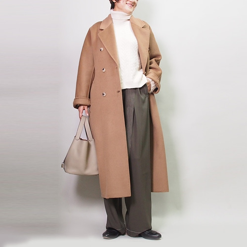 ウール ドンキー ピーコート 襟リブニット ダブルブレスト キャメル ゆったり ウール ドンキー ピーコート 襟リブニット ダブルブレスト キャメル