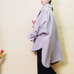 【新作再販】大人かわいい ゆったりAライン ボリューミー袖コート（ピンクパープル）29192 4枚目の画像