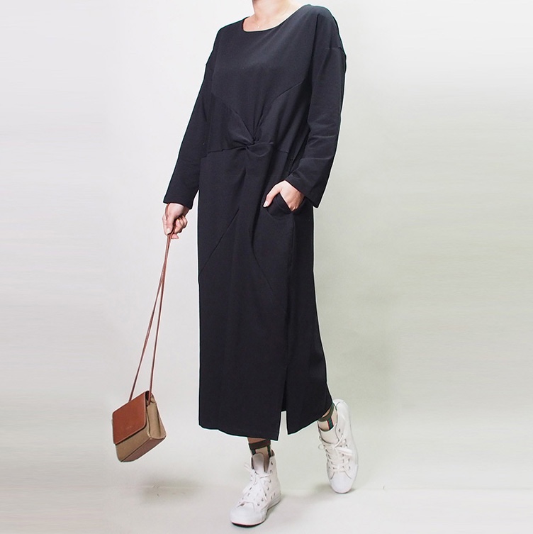 【再販期間限定価格】体型カバー！着心地抜群！ストレッチ スウェット渦巻きワンピース20226