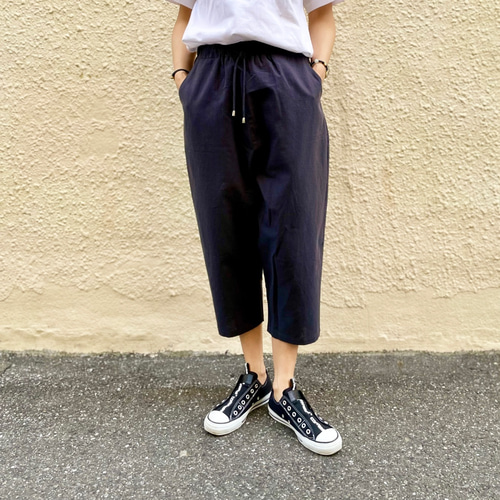 大人かわいい上質リネン100％のサルエルパンツ（ネイビー）21021