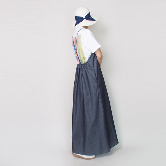【新作再販】コットン100デニムサロペットスカートマキシ丈キャミワンピース21014 2枚目の画像