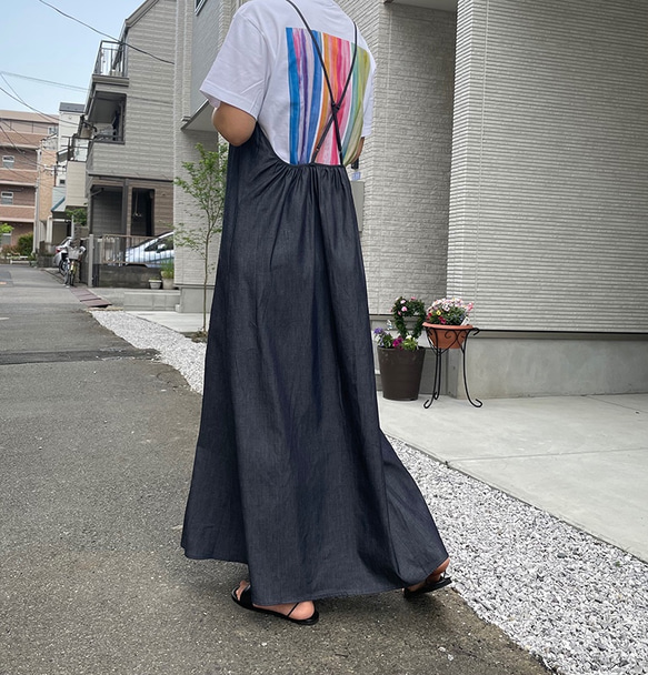 【新作再販】コットン100デニムサロペットスカートマキシ丈キャミワンピース21014 9枚目の画像