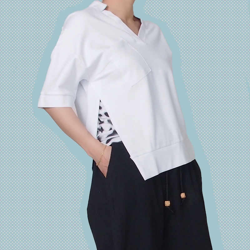 【期間限定送料無料再販】スタンドカラーの半袖カットソーTシャツ（ホワイト）16002WHF 4,759円