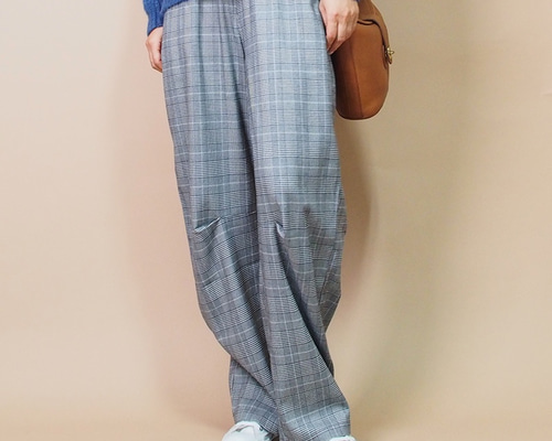 45R ウールストレッチのイージーワイドパンツ　チェック柄　サイズ2 日本製 1_7adb8bbf53ac87446a0cb87837f4