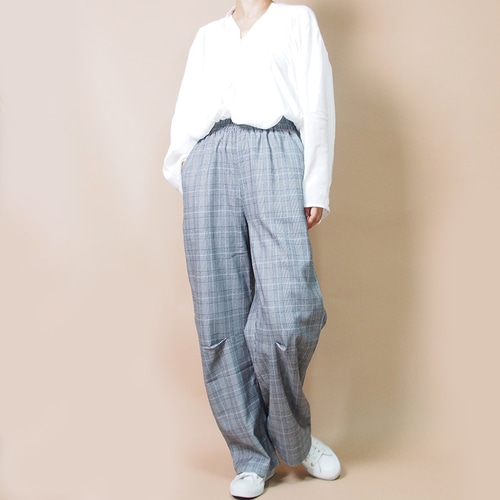 45R ウールストレッチのイージーワイドパンツ　チェック柄　サイズ2 日本製 MUJI 無印 ストレッチ サッカー イージーワイドパンツ ギンガム