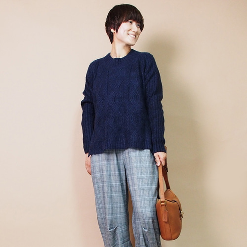 TFW49 ラウンドネックニットM レディース　ネイビー セール】『WEB/一部店舗限定カラー』2WAYストレッチラウンドネック