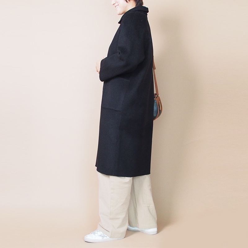 【数量限定再販】リバーシブル生地ウール100のレトロ ロングコート（ブラック）21032BKF