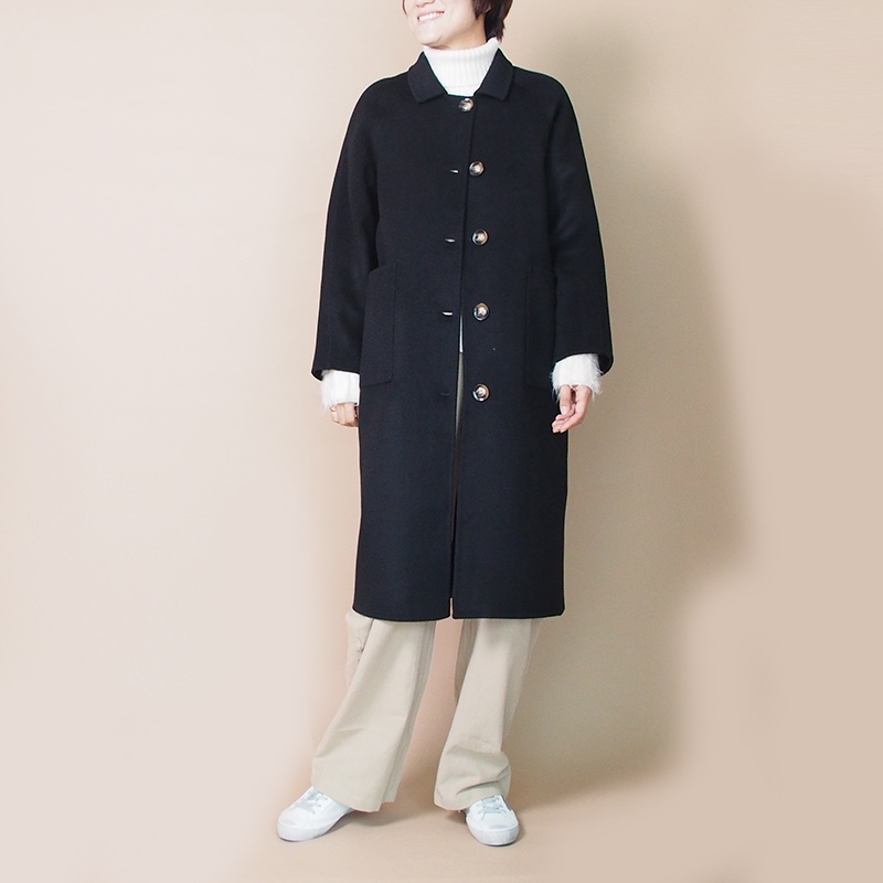 【数量限定再販】リバーシブル生地ウール100のレトロ ロングコート（ブラック）21032BKF