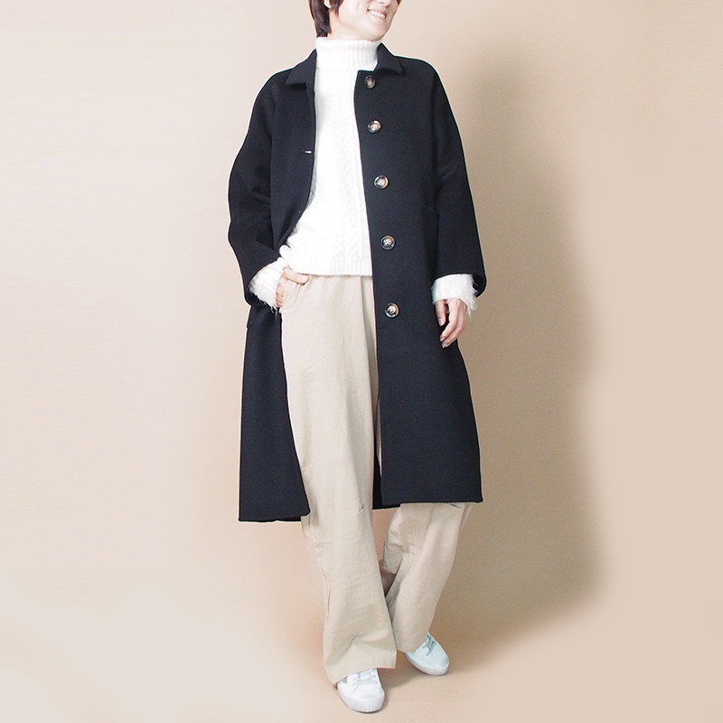 【数量限定再販】リバーシブル生地ウール100のレトロ ロングコート（ブラック）21032BKF