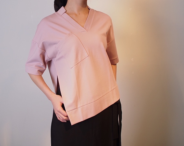 【再々々々々々販】スタンドカラーの半袖カットソー（サクラピンク）16002PKF