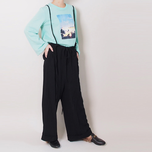 creema購入 サロペットパンツ 再々々々々販】綿麻の紐付きのサロペットパンツ18017(黒