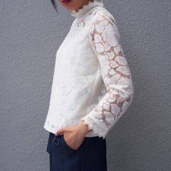 【再々~々販】表綿100％裏シルク100%のレースブラウス オフホワイト18009 6枚目の画像