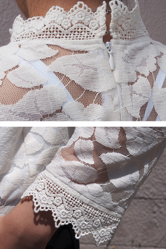 【再々~々販】表綿100％裏シルク100%のレースブラウス オフホワイト18009 5枚目の画像