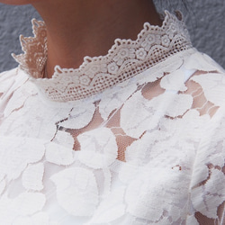 【再々~々販】表綿100％裏シルク100%のレースブラウス オフホワイト18009 8枚目の画像