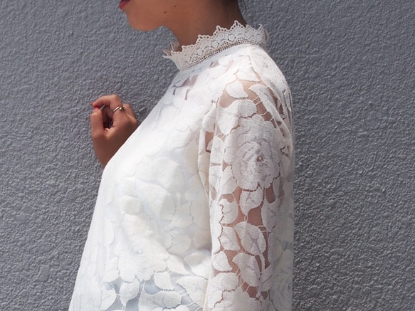【再々~々販】表綿100％裏シルク100%のレースブラウス オフホワイト18009 9枚目の画像