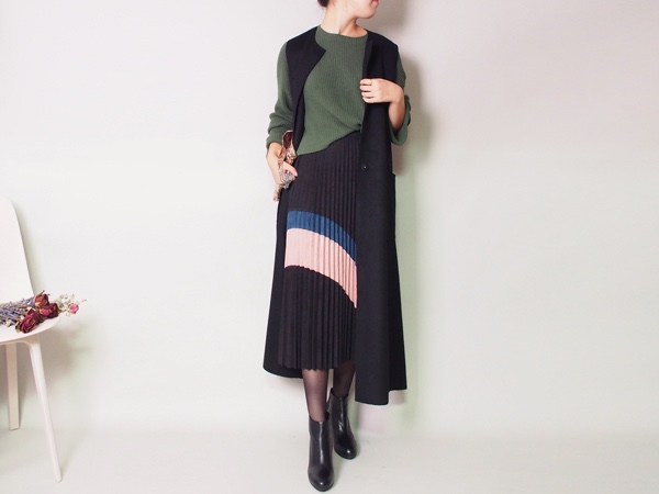 【再販】上質ウール100% ロングベストコート 黒