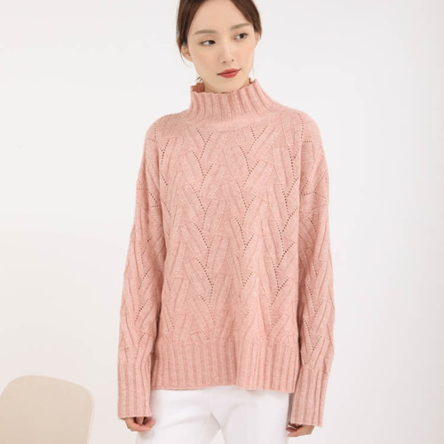 お家で洗える！上質なカシミヤ100％ ハイネックざっくりニット (全2色