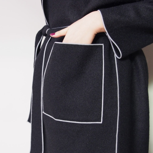 再販5日以内発送】バイカラー パイピングコート (ブラック)17011