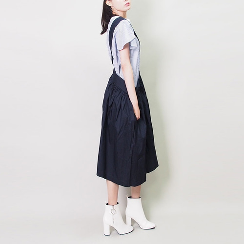 数量限定】麻100 ワンショルダー スカート紺ネイビー18028 フレア
