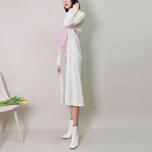 miniministore ロングカーディガン 白 レディース 7分袖【ゆう