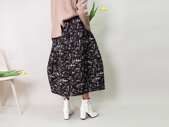 【数量限定送料無料再販】綿ウール麻混 ジャカード織の蕾スカート18050 3枚目の画像