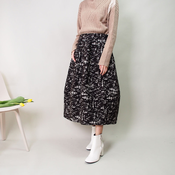 【数量限定送料無料再販】綿ウール麻混 ジャカード織の蕾スカート18050 4枚目の画像