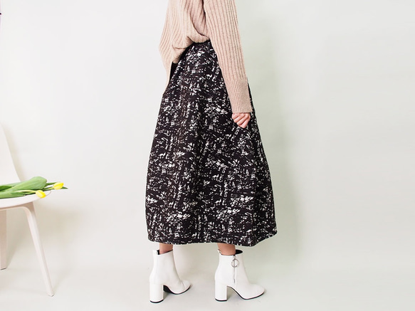 【数量限定送料無料再販】綿ウール麻混 ジャカード織の蕾スカート18050 5枚目の画像
