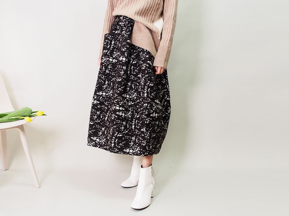 【数量限定送料無料再販】綿ウール麻混 ジャカード織の蕾スカート18050 7枚目の画像