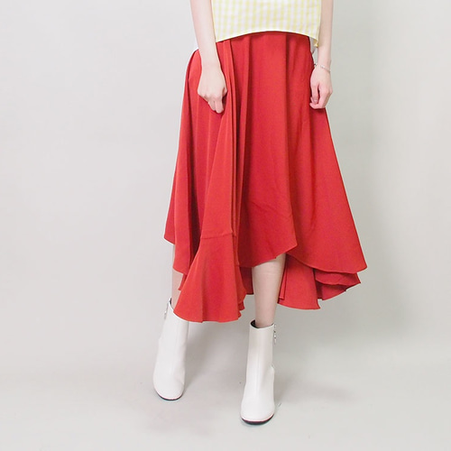 未使用品Y,sアシンメトリー　フレアスカート（お値下げ中） 送料無料再販】アシンメトリー フレアスカート18026（赤系