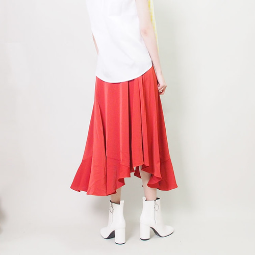 送料無料再販】アシンメトリー フレアスカート18026（赤系） フレア