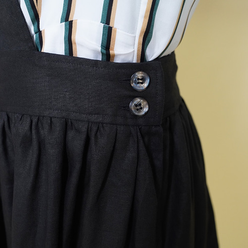 数量限定再販】麻100 ワンショルダー スカート黒18028 フレアスカート  