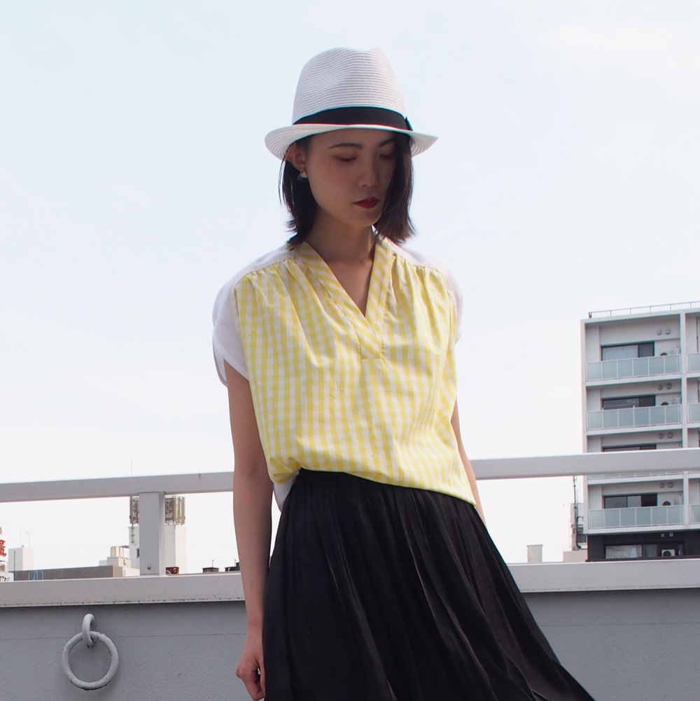 【数量限定送料無料再販】ギンガムチェックブラウス （イエロー系）18020