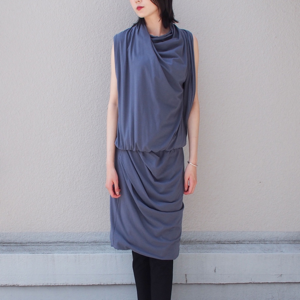 【送料無料再販】ストレッチ素材 ドレープワンピース18044(パープル系)