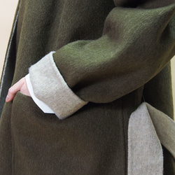 【冬支度早割再販】大きいポケット リバーシブルガウンコート（カーキ×アイボリー）19203 10枚目の画像
