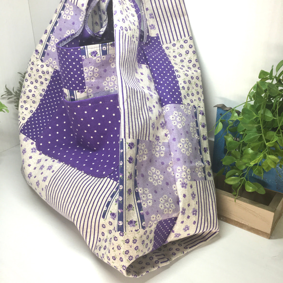 紫小花が可愛いエコバッグマチがたっぷりコンパクトになるレジ袋型 5枚目の画像