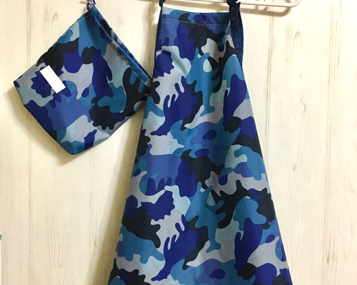 迷彩柄支援学校食事エプロン120cm〜130cm迷彩 その他入園グッズ ange