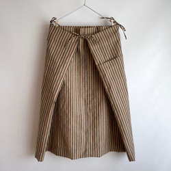 【1点もの】四角布のスカート -麻とウール混紡 マルチカラーの縞 SK34 5枚目の画像